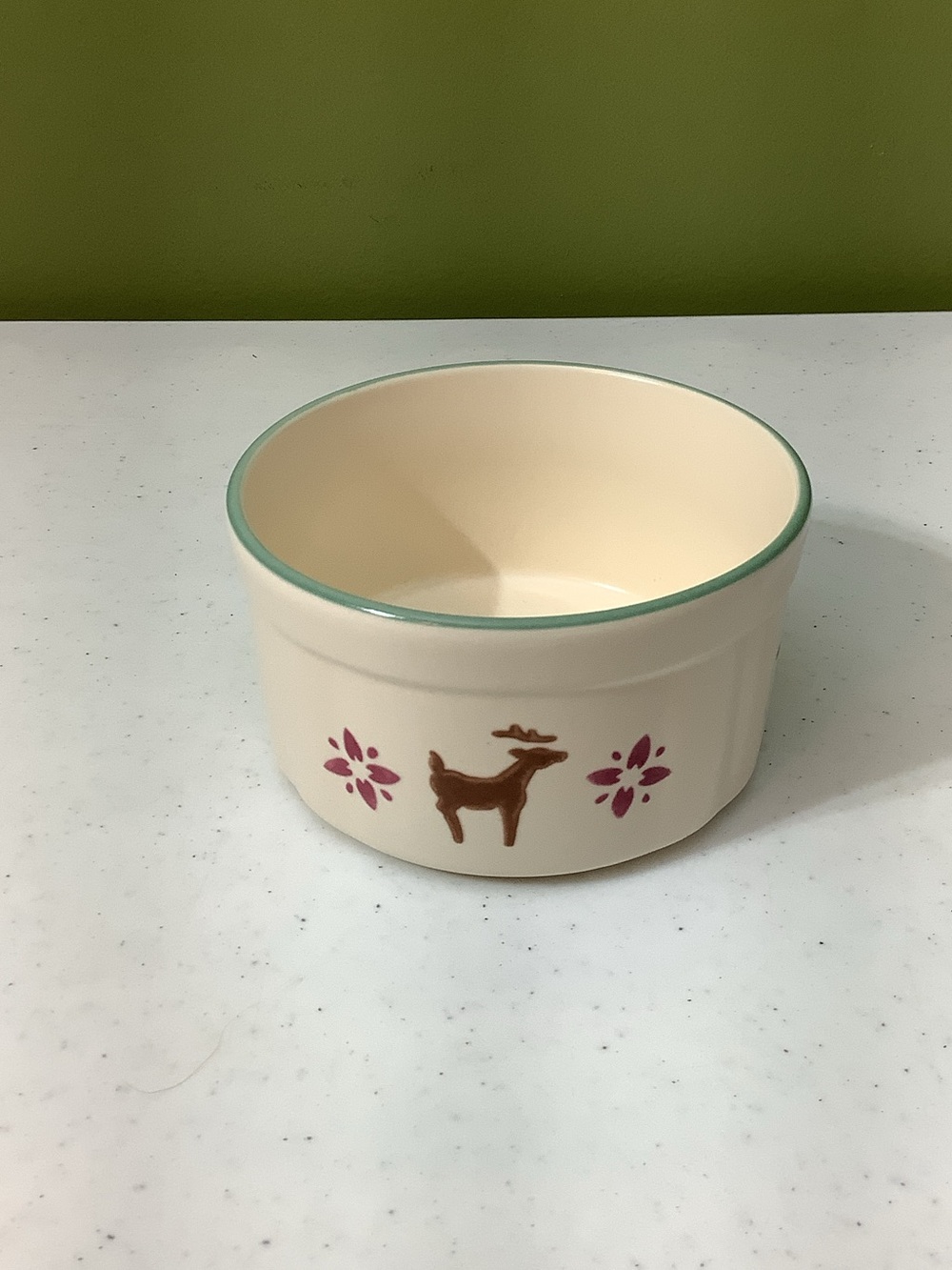 Pfaltzgraff small beige holiday bowl with reindeer and flowers